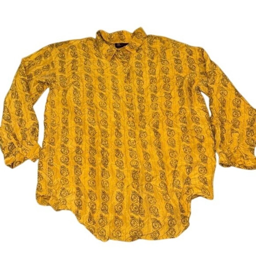 Smith Forester 16 Yellow Floral Long Sleeve 100% Silk Button-Up Shirt For Men